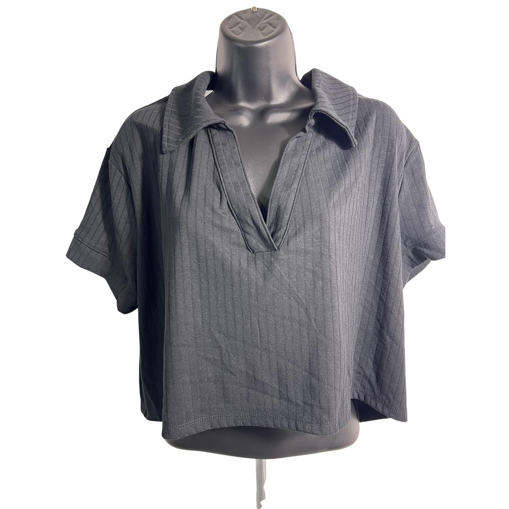 Isabel By Ingrid & Isabel Polo Shirt Womens Large Black Cropped Maternity Top